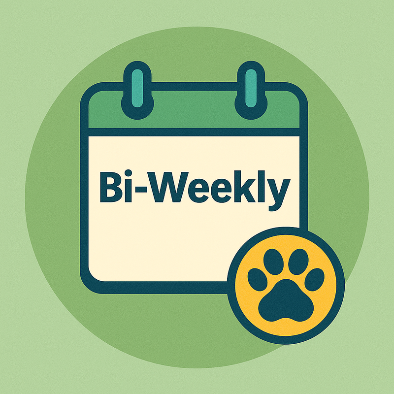 Calendar with 'Bi-Weekly' text and a paw print icon on a green background