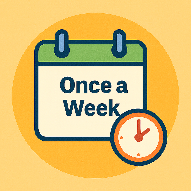 Calendar with 'Once a Week' text and a clock on a yellow background